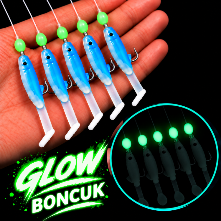 ea genset Mavi Silikon Balıklı Çapari 5 Cm (2 Adet) Silikon At Çek Takımı Glow Boncuklu