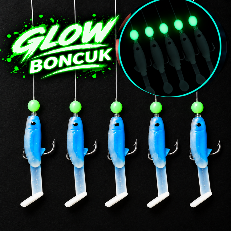 ea genset Mavi Silikon Balıklı Çapari 5 Cm (2 Adet) Silikon At Çek Takımı Glow Boncuklu