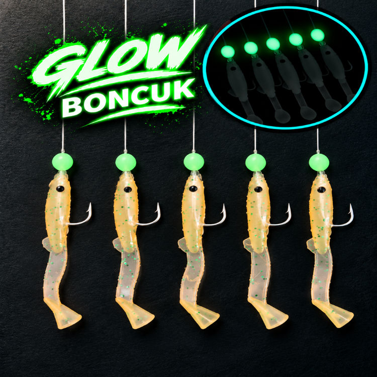 ea genset Silikon Balıklı Çapari 3.5 Cm (2 Adet) Silikon At Çek Takımı Somon Glow Boncuklu