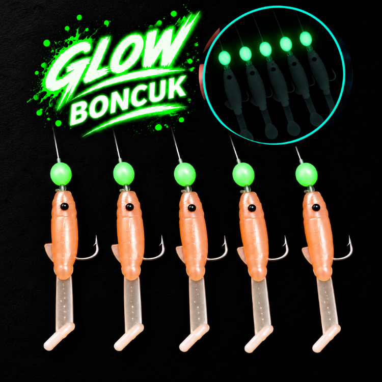 ea genset Silikon Balıklı Çapari 5 Cm (2 Adet) Silikon At Çek Takımı Somon Glow Boncu