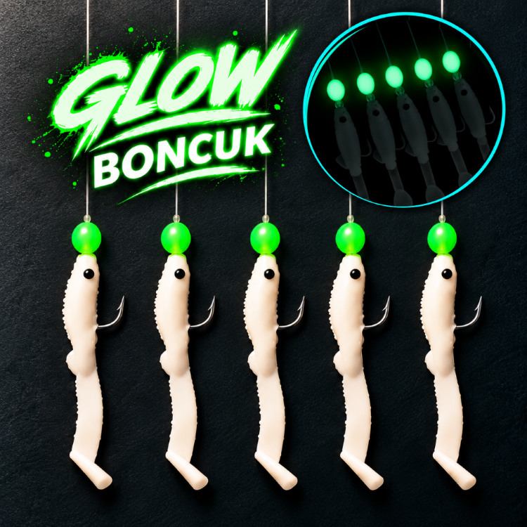 ea genset Silikon Balıklı Çapari 3.5 Cm (2 Adet) Silikon At Çek Takımı Beyaz Glow Boncuklu