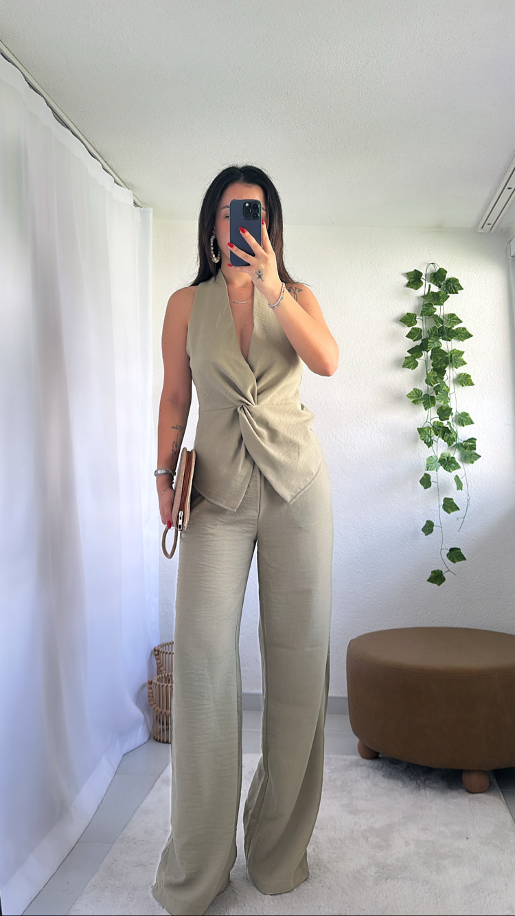 KETEN DÜĞÜM BLUZ PANTOLON ALT ÜST TAKIM