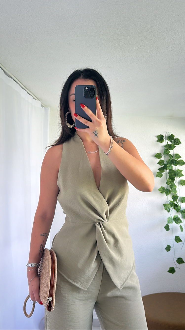 KETEN DÜĞÜM BLUZ PANTOLON ALT ÜST TAKIM