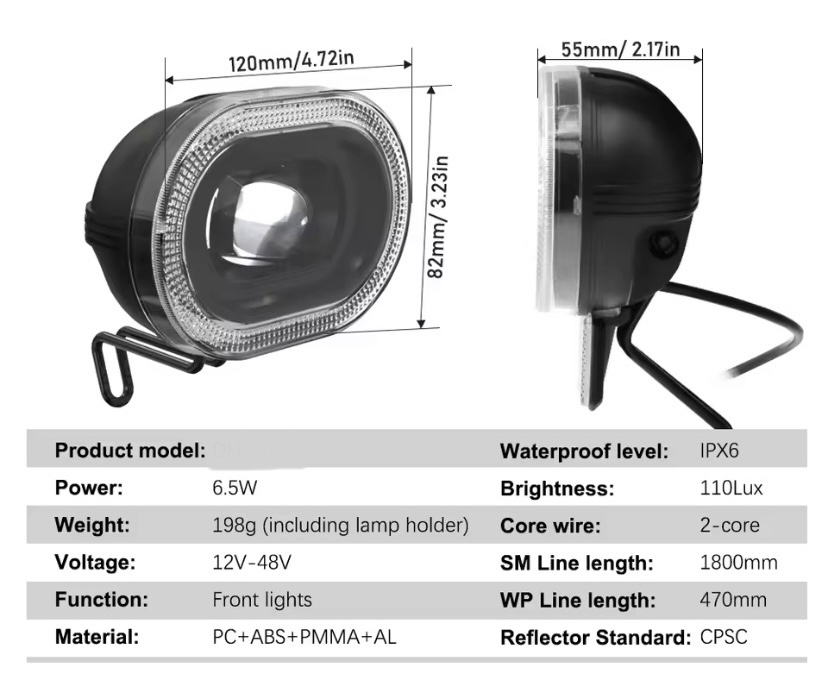 Elektrikli Bisiklet OVAL ŞERİT ÖN FAR LED E-Bike Aydınlatma