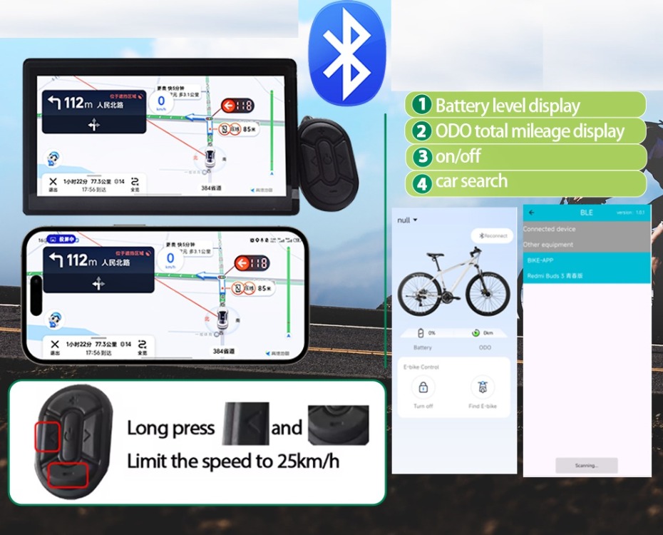Elektrikli Bisiklet BLUETOOTH EKRAN E-Bike RKS KUBA APE RYDER X8 Car BT Ekran Yansıtma