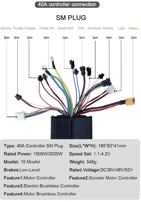 36V 48V 52V 40Amper Beyin KONTROLCÜ 1500Watt 2000Watt Elektrikli Bisiklet