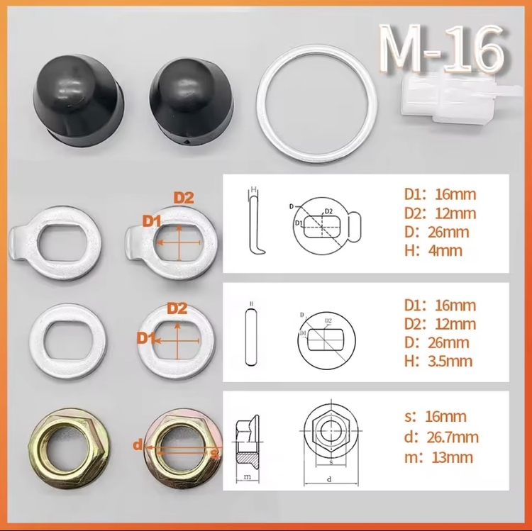 E Bike Scooter M12 M14 M16 SOMUN PUL Bağlantı Seti