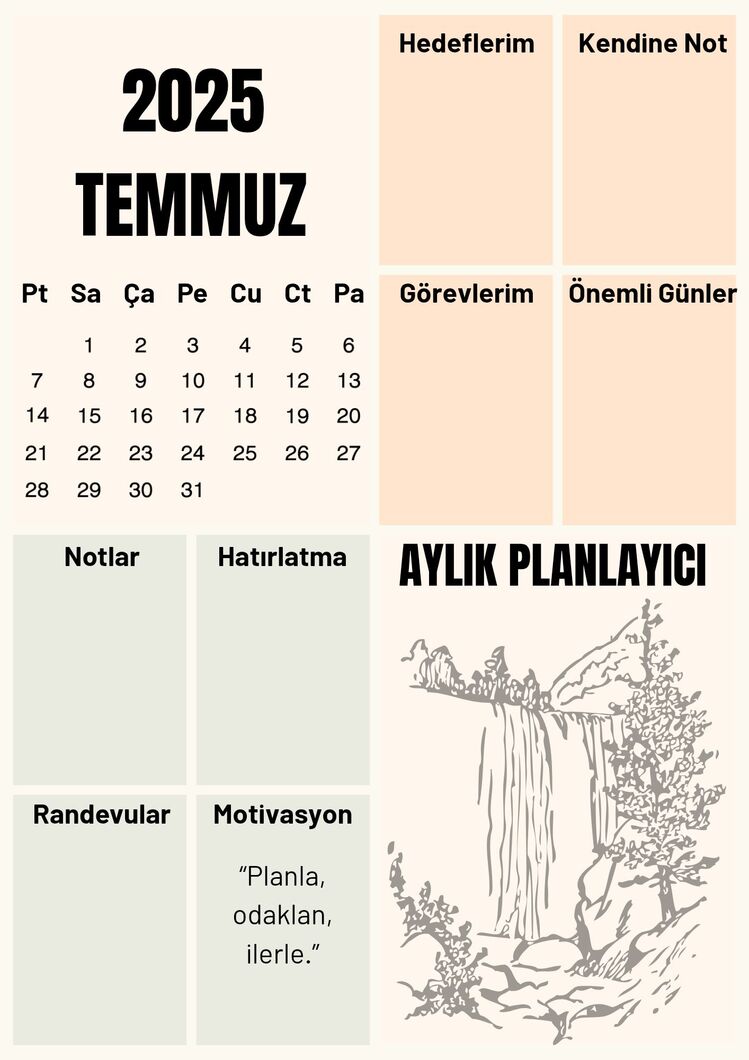 Dijital Aylık Planlayıcı –  PDF Format