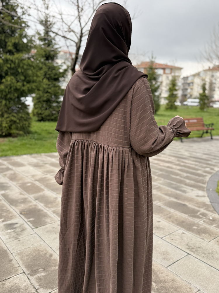 ÇİZGİLİ KETEN ELBİSE  