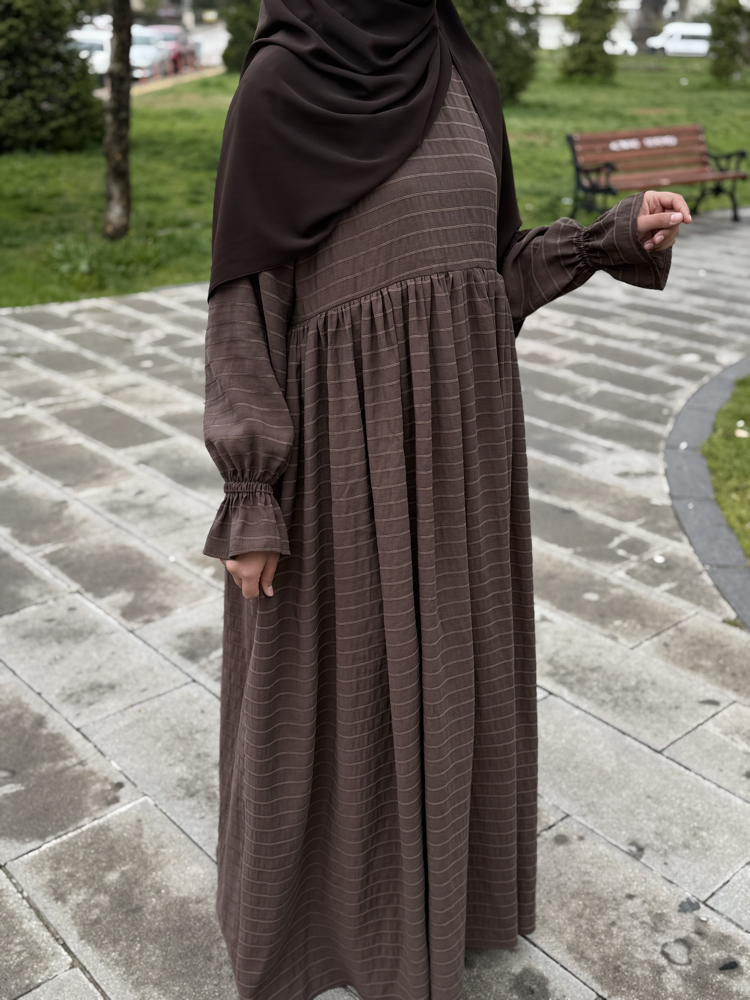 ÇİZGİLİ KETEN ELBİSE  