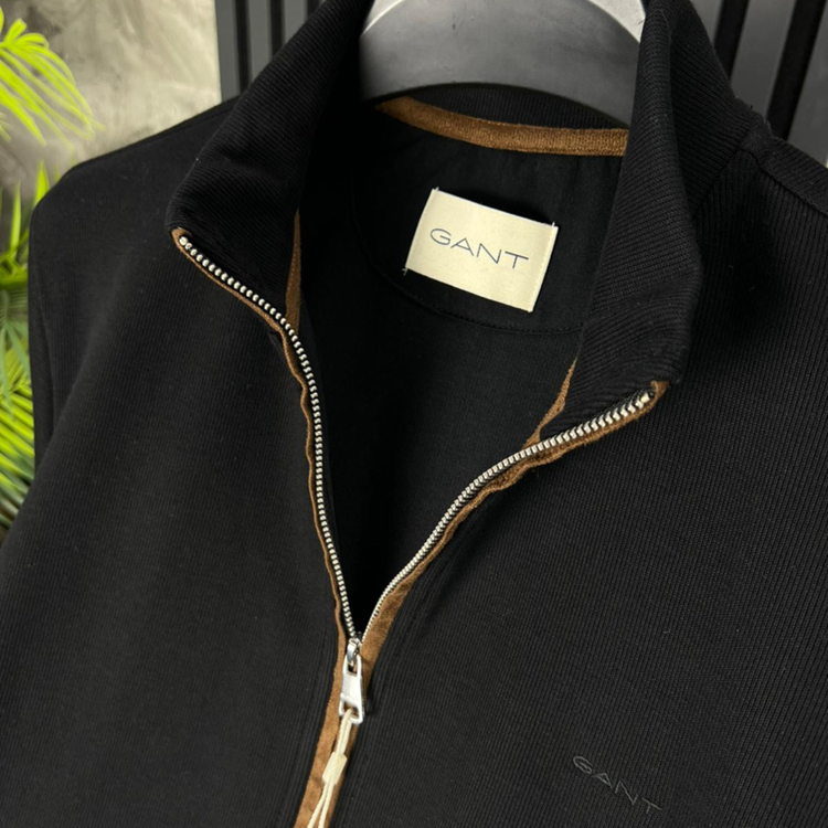 Gant Selanik Kumaş Tam Fermuarlı Sweatshirt Hırka (Siyah)