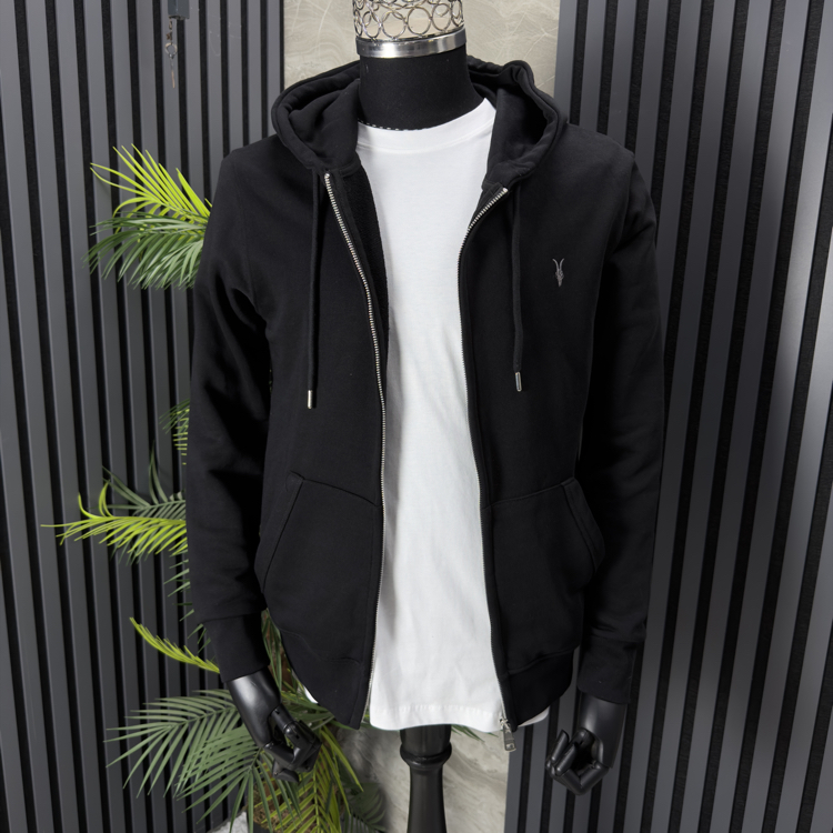 Allsaints Kapüşonlu Tam Fermuarlı Sweatshirt (siyah)