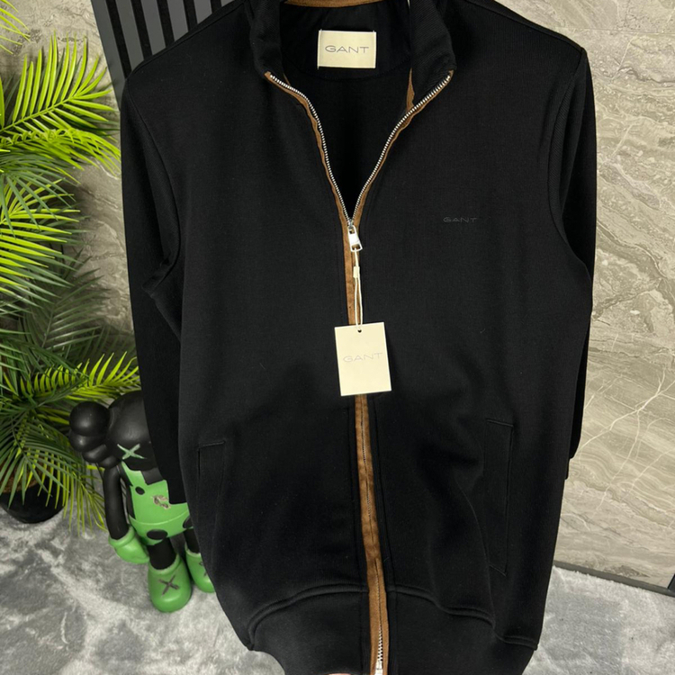 Gant Selanik Kumaş Tam Fermuarlı Sweatshirt Hırka (Siyah)