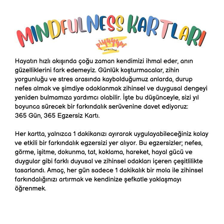 Bilinçli Farkındalık (mindfulness) Kartları 