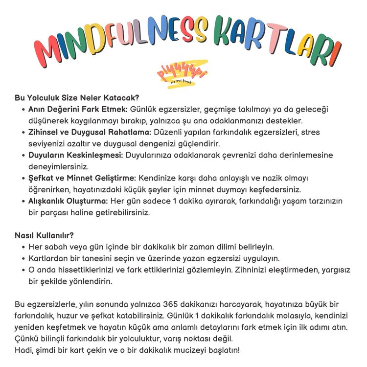 Bilinçli Farkındalık (mindfulness) Kartları 