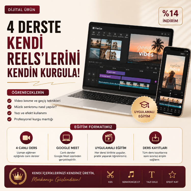 (TEMMUZ) 1:1 CapCut Eğitimi – 4 Derste Kendi Reels’lerinizi Kendiniz Kurgulayın.
