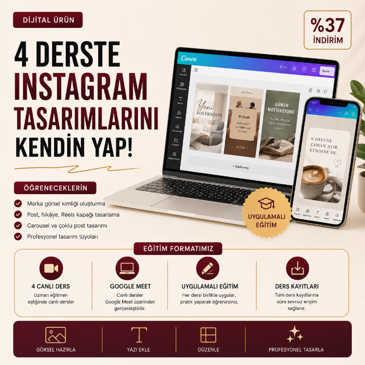 (TEMMUZ) 1:1 Canva Eğitimi – 4 Derste Instagram Tasarımlarını Kendiniz Yapın
