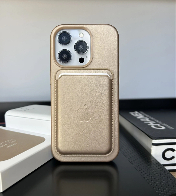 Apple MagSafe Özellikli Deri Kılıf - Gold