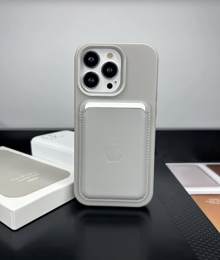 Apple MagSafe Özellikli Deri Cüzdan - Naturel Titanyum