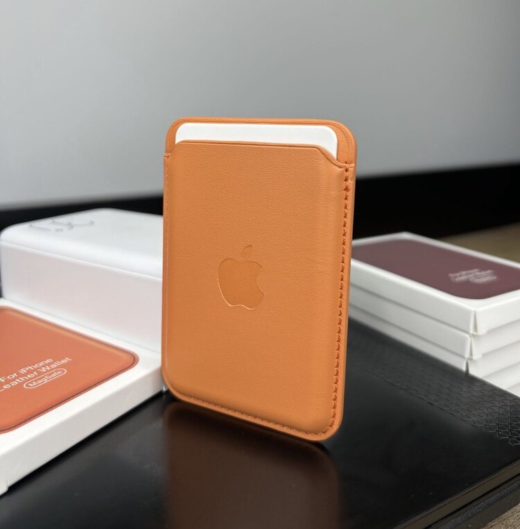 Apple MagSafe Özellikli Deri Cüzdan-Turuncu