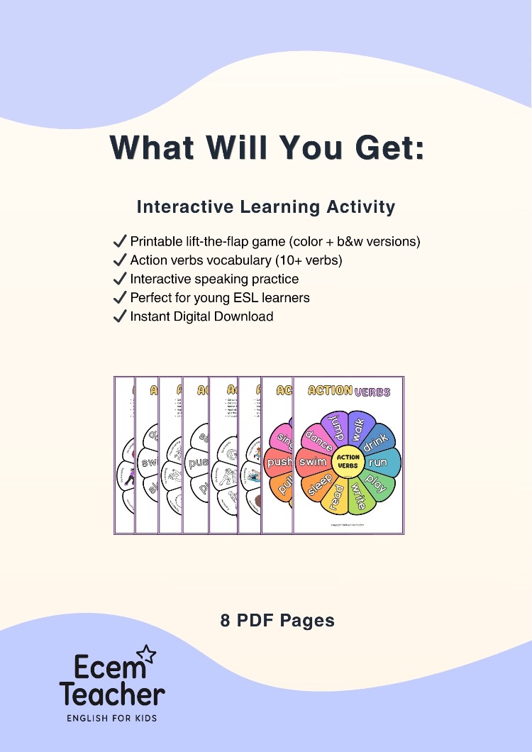 Lift the Flap Action Verbs Activity | ESL Vocabulary Game
