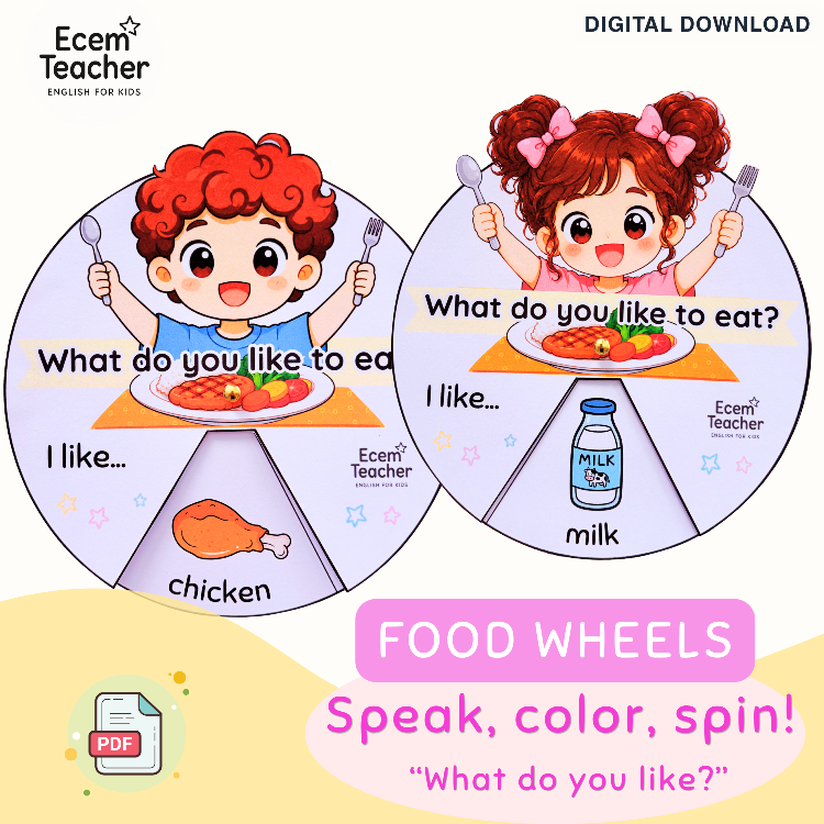 Food Vocabulary Spinning Wheels | ESL Printable Activity | What Do You Like to Eat?