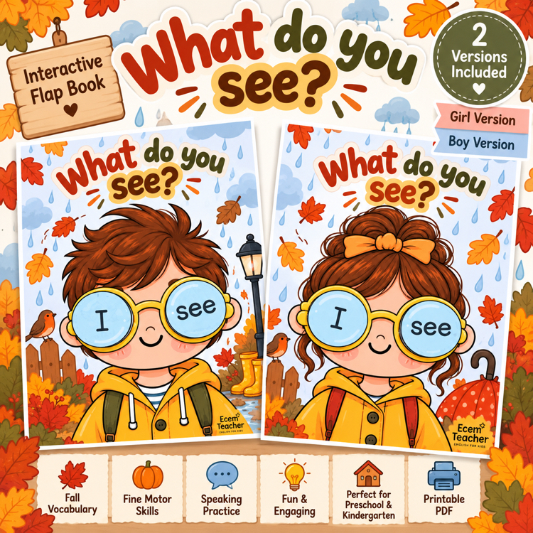 Autumn Vocabulary Flap Book for Kids | Fall Preschool Activity | What Do You See?