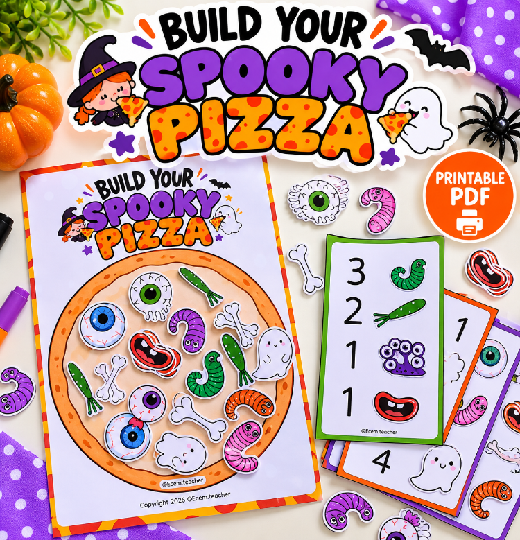 Halloween Pizza Counting Activity | Build Your Spooky Pizza Printable 