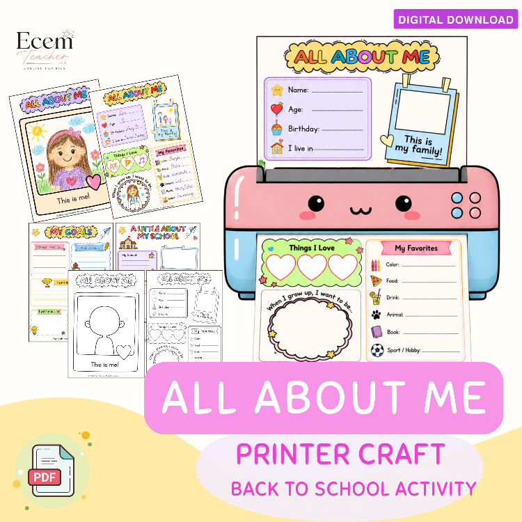 All About Me Printer Craft | Back to School Activity | Getting to Know You Printable