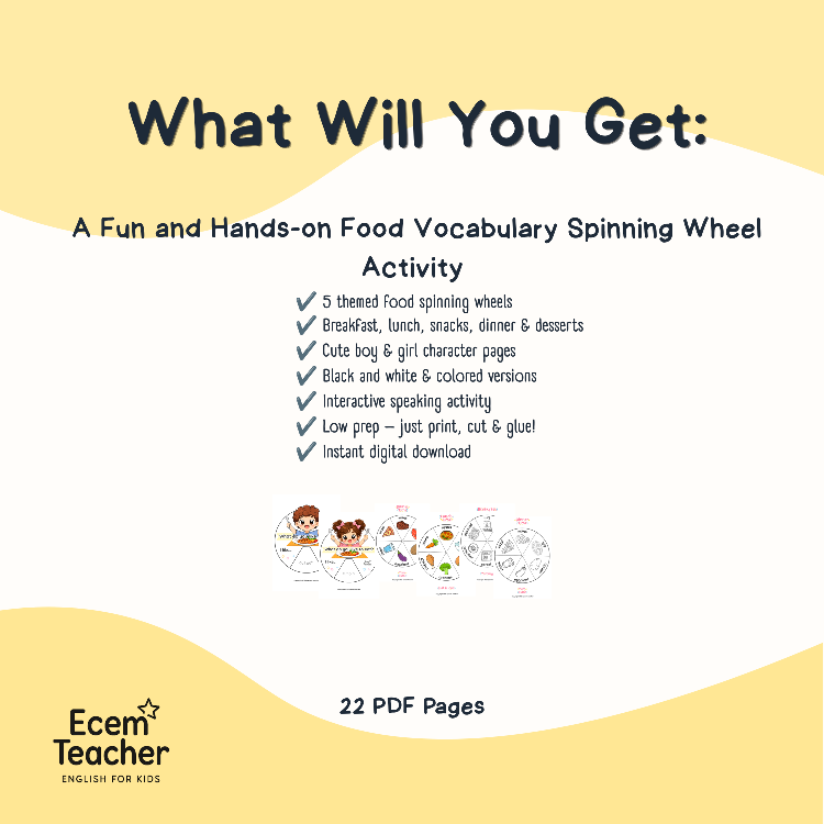 Food Vocabulary Spinning Wheels | ESL Printable Activity | What Do You Like to Eat?
