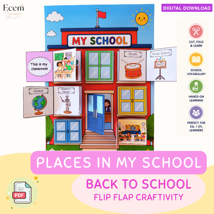 Places in My School Craft | School Rooms Flip Flap Activity | School Vocabulary Printable 