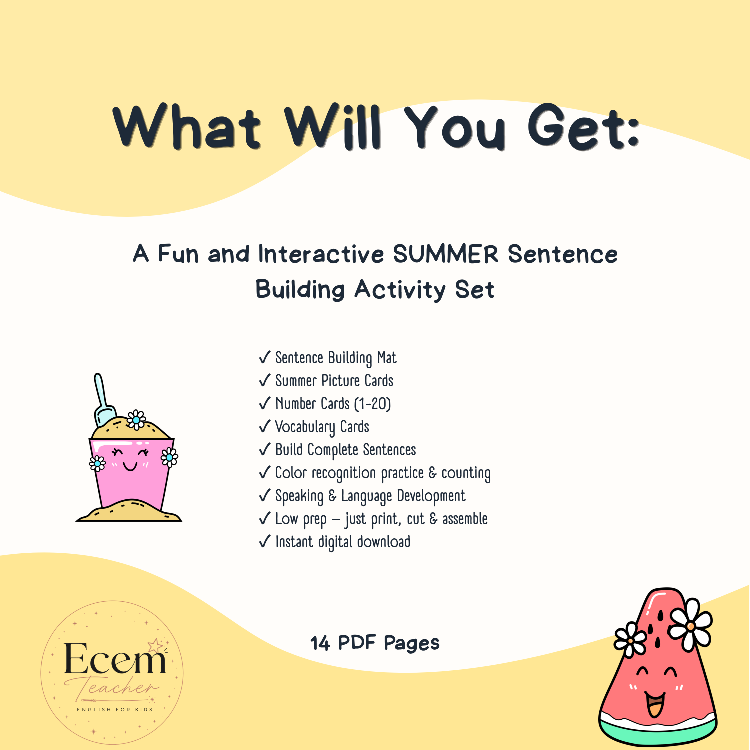 Build Your Sentences | Summer Sentence Building Activity | ESL Printable