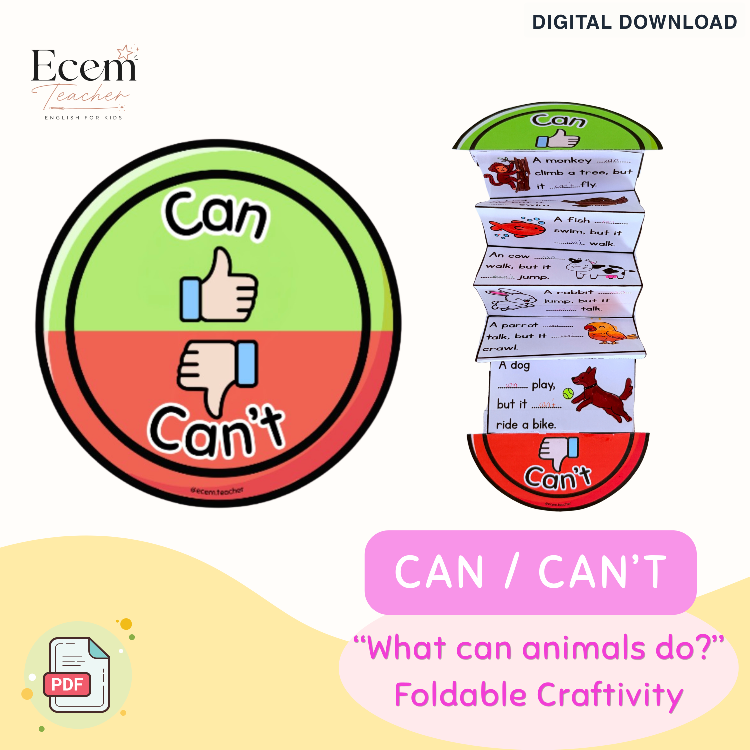 Can and Can’t Activity | ESL Grammar Craft | Interactive Foldable for Kids