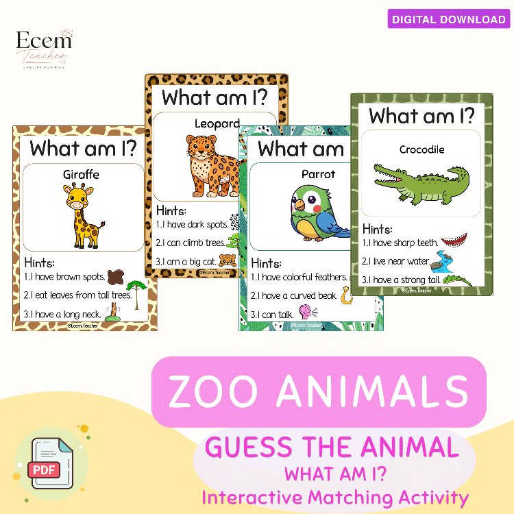 Zoo Animals| Guess the Animal | Who Am I? Matching Activity