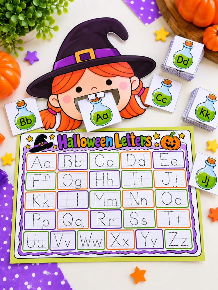 Halloween Alphabet Activity | Feed the Witch Letter Game | A-Z Uppercase & Lowercase Tracing