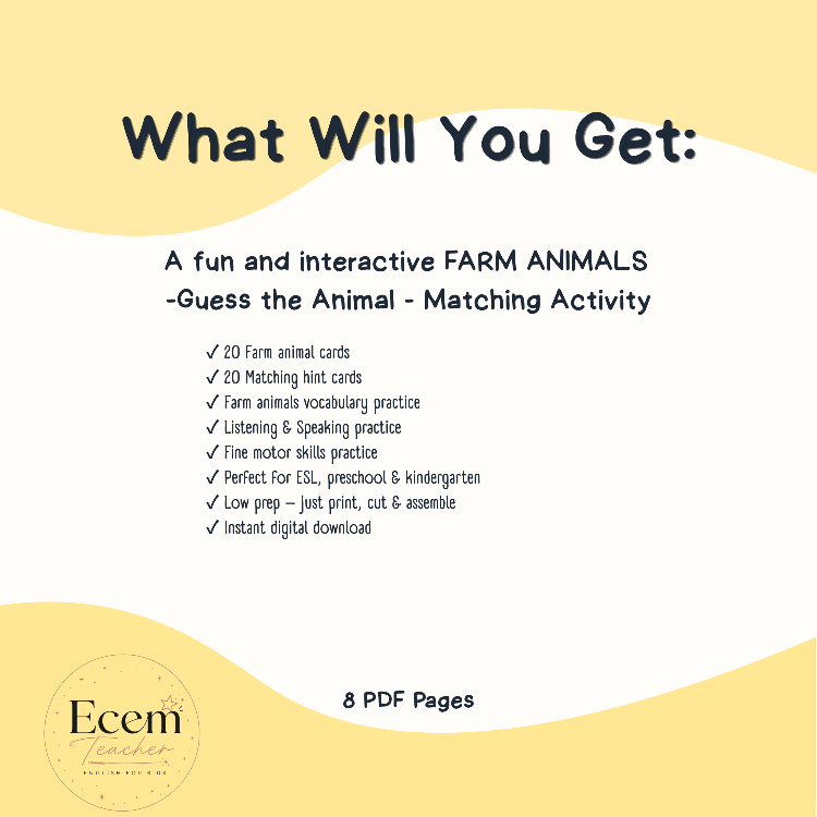Farm Animals | Guess the Animal | What Am I? | Matching Activity