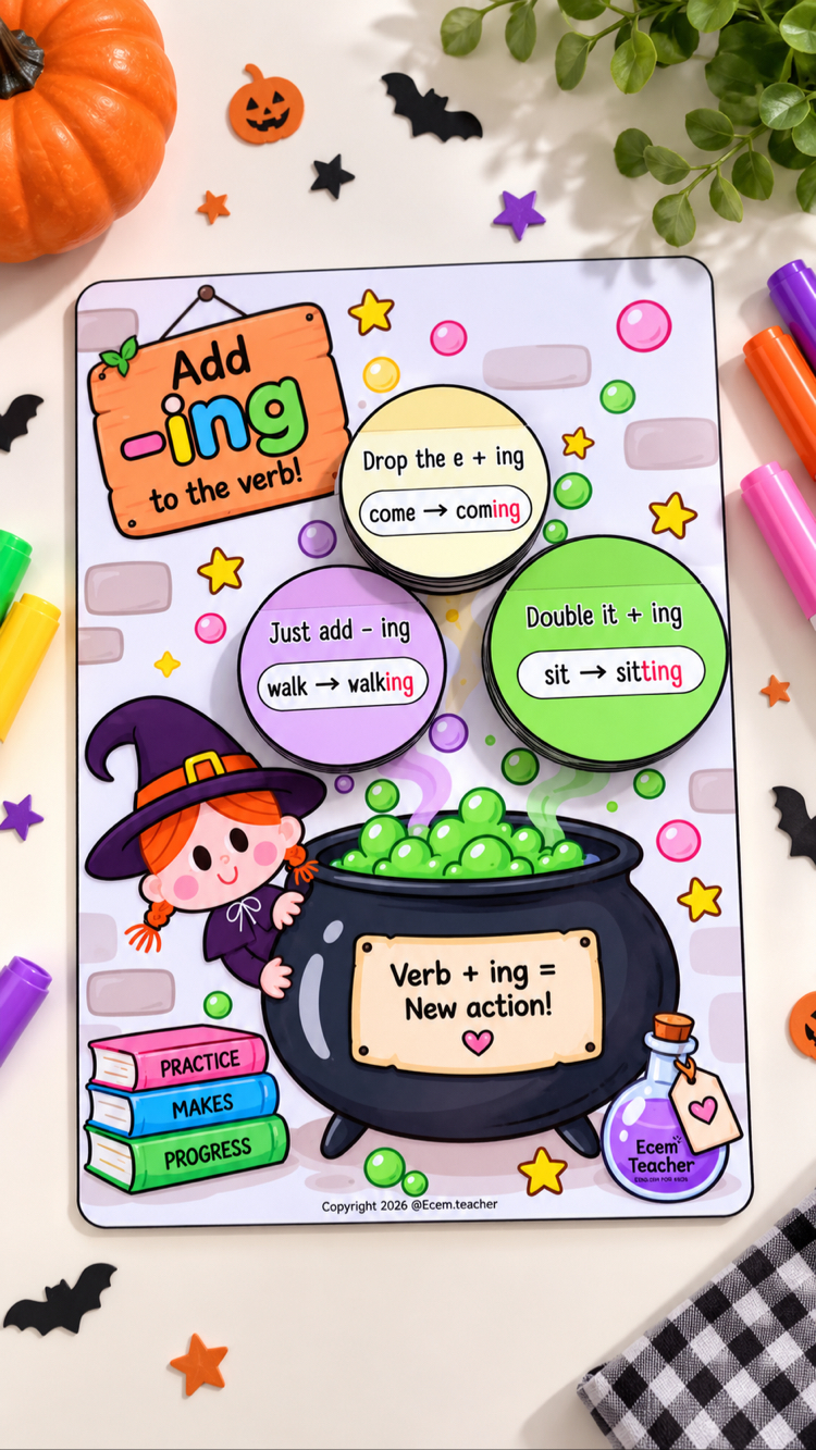 Halloween -ING Verbs Activity | Add ING to Verbs | Lift the Flap Grammar Craft