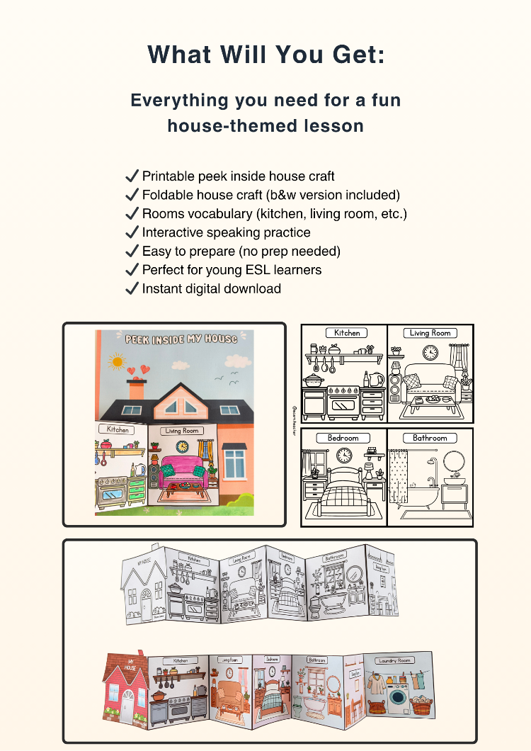 Peek Inside My House | Flip Flap Parts of the House Activity + Mini House Foldable Craft