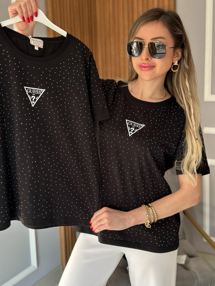 Guess siyah taşlı tişört