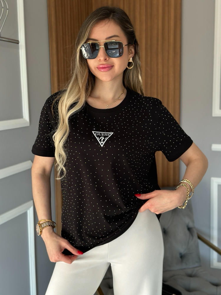 Guess siyah taşlı tişört