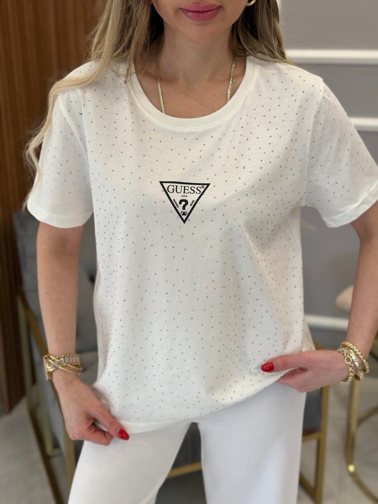 Guess taşlı beyaz tişört