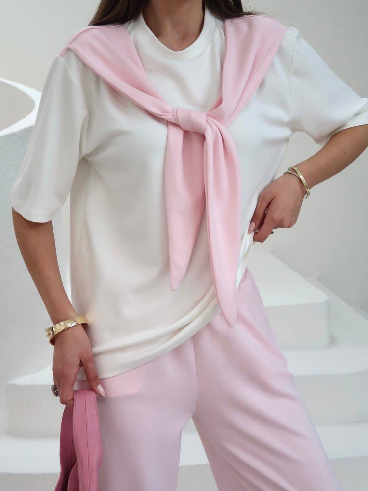 Pembe şal detaylı ikili takım