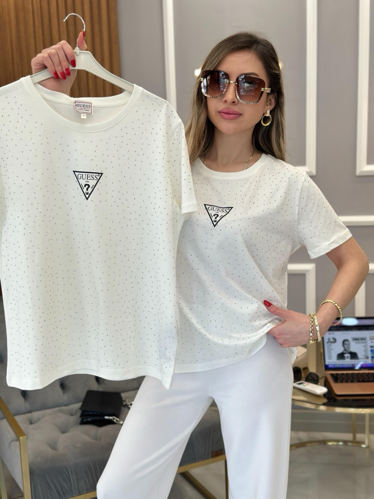 Guess taşlı beyaz tişört