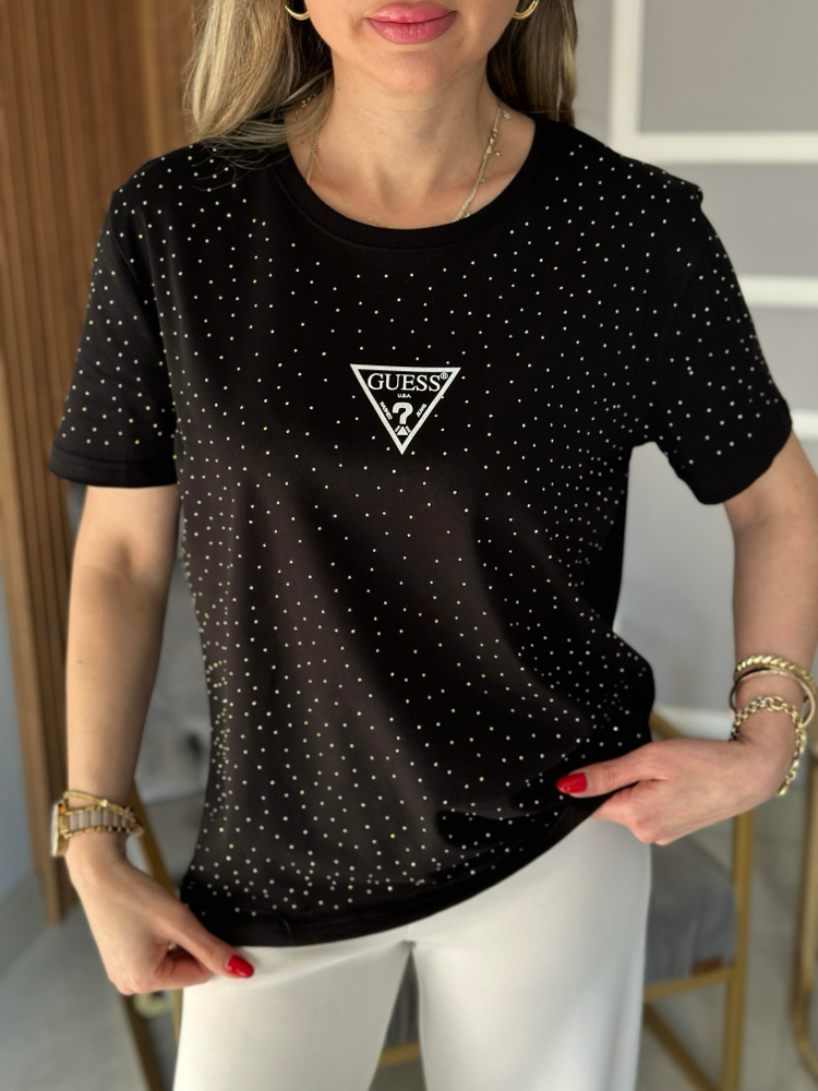 Guess siyah taşlı tişört