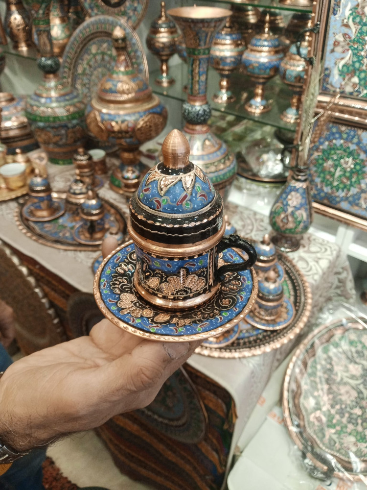 Saf bakır el işlemesi kahve fincanı