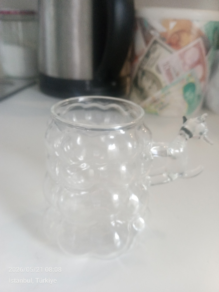 Isıya dayanıklı kahve yanı 240 ml kedi figürlü bardak
