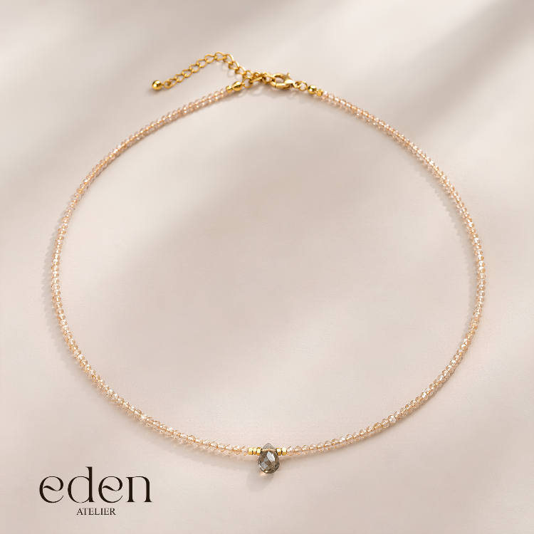 Bej Glow Bead | Kristal Boncuk Kolye