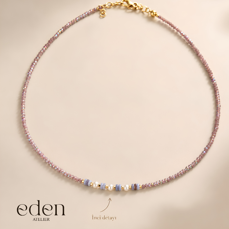 Lila Glow Bead | İnci Detaylı Kristal Boncuk Kolye