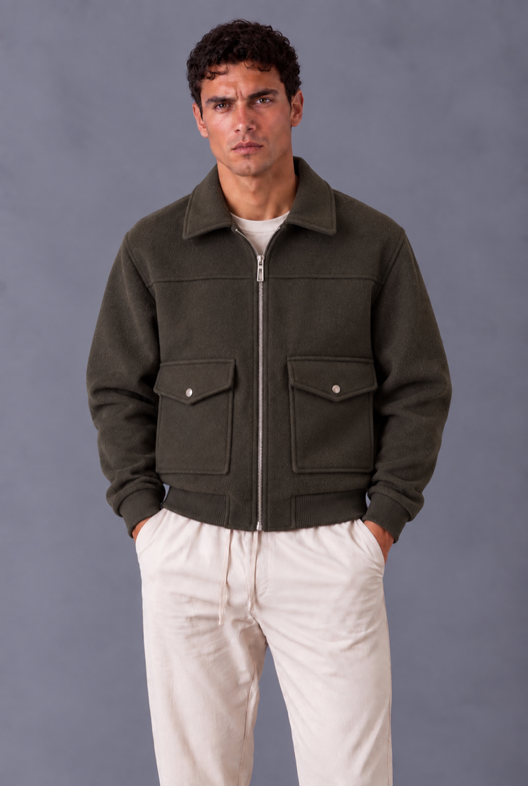 Premium Cepli Bomber Ceket - Haki