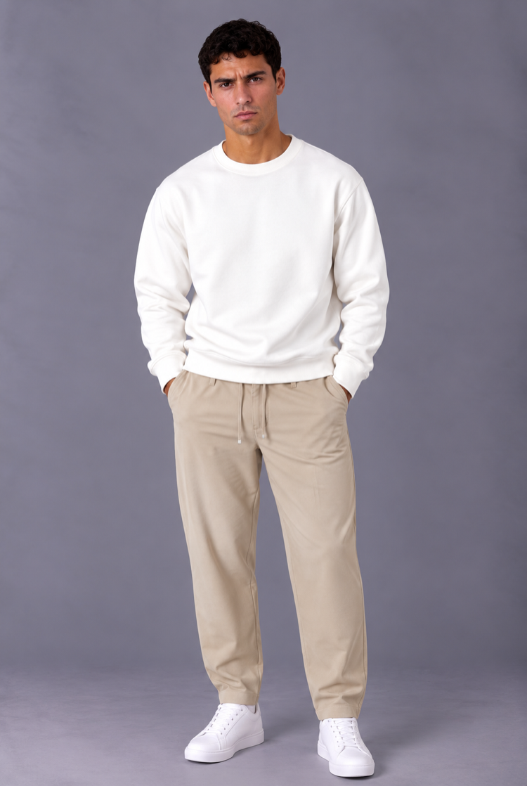 Relax Fit Düz Paça Pantolon - Krem